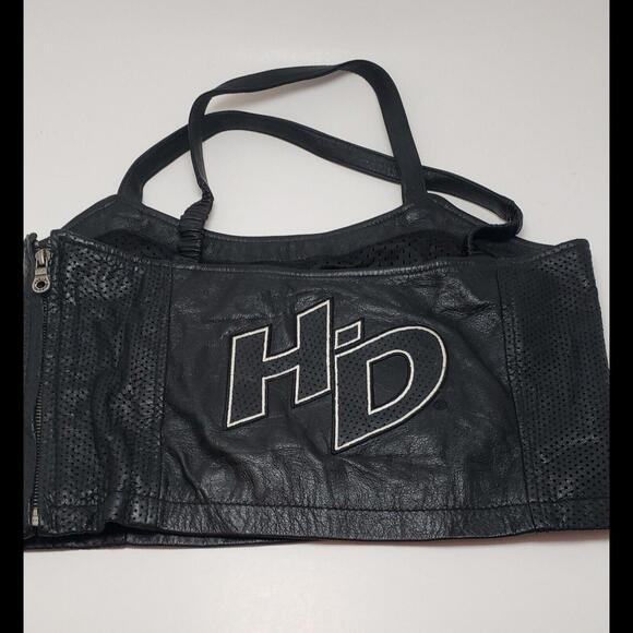 Harley-Davidson Tops - Vintage Womens Harley Davidson Side Zip Black Leather‎ Crop Top Bustier Size 4